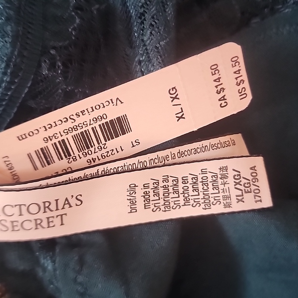 Victoria's Secret NEW Lace Trim Brief Panties - Black and Emerald Green - Picture 4 of 5